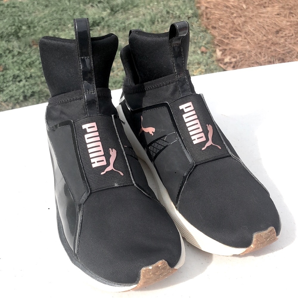 Puma slid on black and rose gold trainers (Size 8)